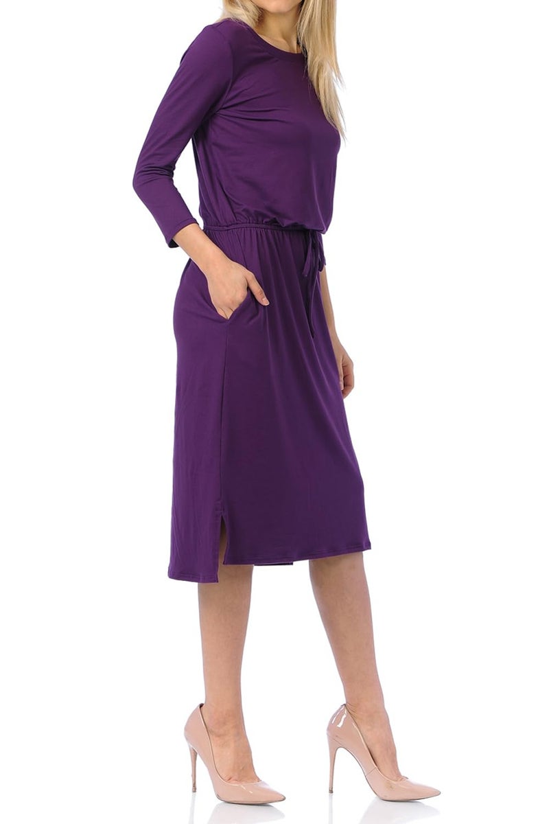 iconic luxe Women's Relaxed Midi Dress with Elastic Waist Medium Purple - Image 3